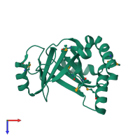 PDB entry 3fez coloured by chain, top view.