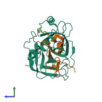 PDB entry 3ffg coloured by chain, side view.