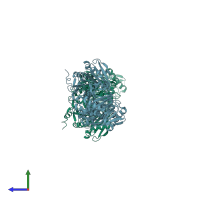 PDB entry 3ffn coloured by chain, side view.