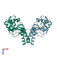 PDB entry 3ffq coloured by chain, top view.