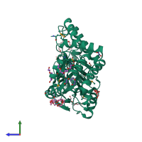 PDB entry 3ffr coloured by chain, side view.