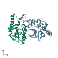 PDB entry 3ffv coloured by chain, front view.