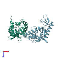 PDB entry 3ffv coloured by chain, top view.