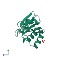 PDB entry 3ffy coloured by chain, side view.