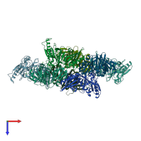 PDB entry 3fg6 coloured by chain, top view.