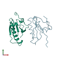 PDB entry 3fg7 coloured by chain, front view.