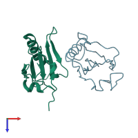 PDB entry 3fg7 coloured by chain, top view.