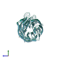 PDB entry 3fgb coloured by chain, side view.