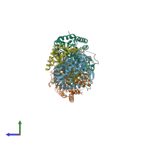 PDB entry 3fgc coloured by chain, side view.