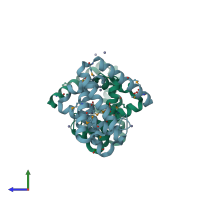 PDB entry 3fgg coloured by chain, side view.