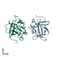 PDB entry 3fgm coloured by chain, front view.
