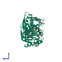 PDB entry 3fgu coloured by chain, side view.