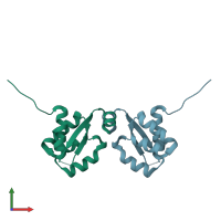 PDB entry 3fgx coloured by chain, front view.