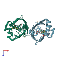 PDB entry 3fgy coloured by chain, top view.
