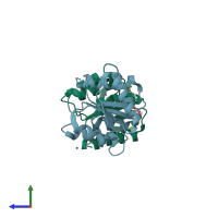 PDB entry 3fgz coloured by chain, side view.