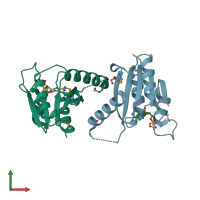 PDB entry 3fh0 coloured by chain, front view.