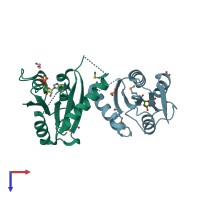 PDB entry 3fh0 coloured by chain, top view.