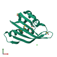PDB entry 3fh1 coloured by chain, front view.