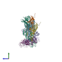 PDB entry 3fh6 coloured by chain, side view.