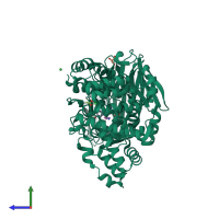 PDB entry 3fh7 coloured by chain, side view.