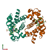 PDB entry 3fh9 coloured by chain, front view.