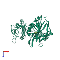 PDB entry 3fhb coloured by chain, top view.