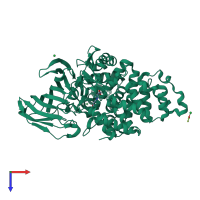 PDB entry 3fhe coloured by chain, top view.