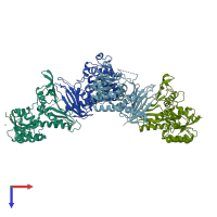 PDB entry 3fhl coloured by chain, top view.