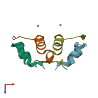 PDB entry 3fhp coloured by chain, top view.