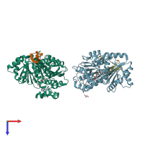 PDB entry 3fht coloured by chain, top view.