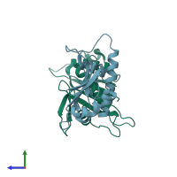 PDB entry 3fhu coloured by chain, side view.