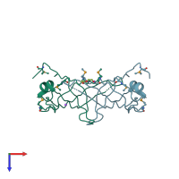 PDB entry 3fhw coloured by chain, top view.