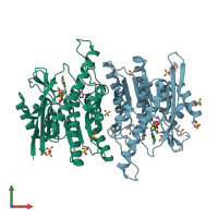 PDB entry 3fhx coloured by chain, front view.