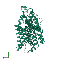 PDB entry 3fi1 coloured by chain, side view.