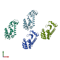 PDB entry 3fi5 coloured by chain, front view.