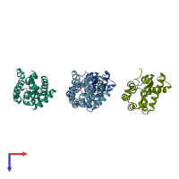 PDB entry 3fi5 coloured by chain, top view.