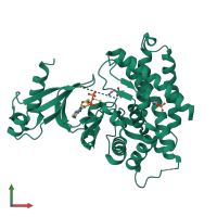 Monomeric assembly 1 of PDB entry 3fi8 coloured by chemically distinct molecules, front view.