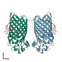 PDB entry 3fid coloured by chain, front view.