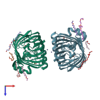 PDB entry 3fid coloured by chain, top view.
