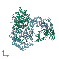 PDB entry 3fig coloured by chain, front view.