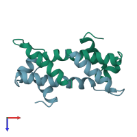 PDB entry 3fis coloured by chain, top view.