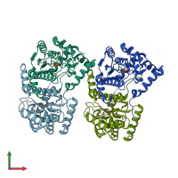 PDB entry 3fiu coloured by chain, front view.