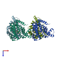 PDB entry 3fiu coloured by chain, top view.