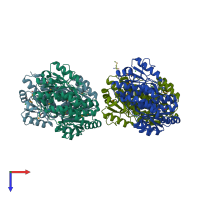 PDB entry 3fj1 coloured by chain, top view.