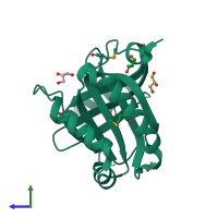 PDB entry 3fj2 coloured by chain, side view.