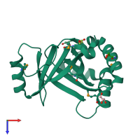 PDB entry 3fj2 coloured by chain, top view.