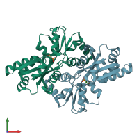 PDB entry 3fj7 coloured by chain, front view.