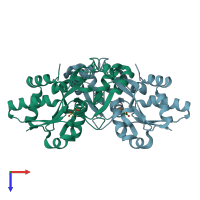 PDB entry 3fj7 coloured by chain, top view.