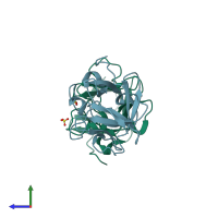 PDB entry 3fjh coloured by chain, side view.
