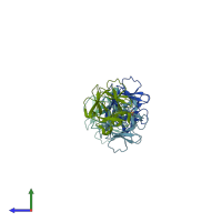 PDB entry 3fji coloured by chain, side view.